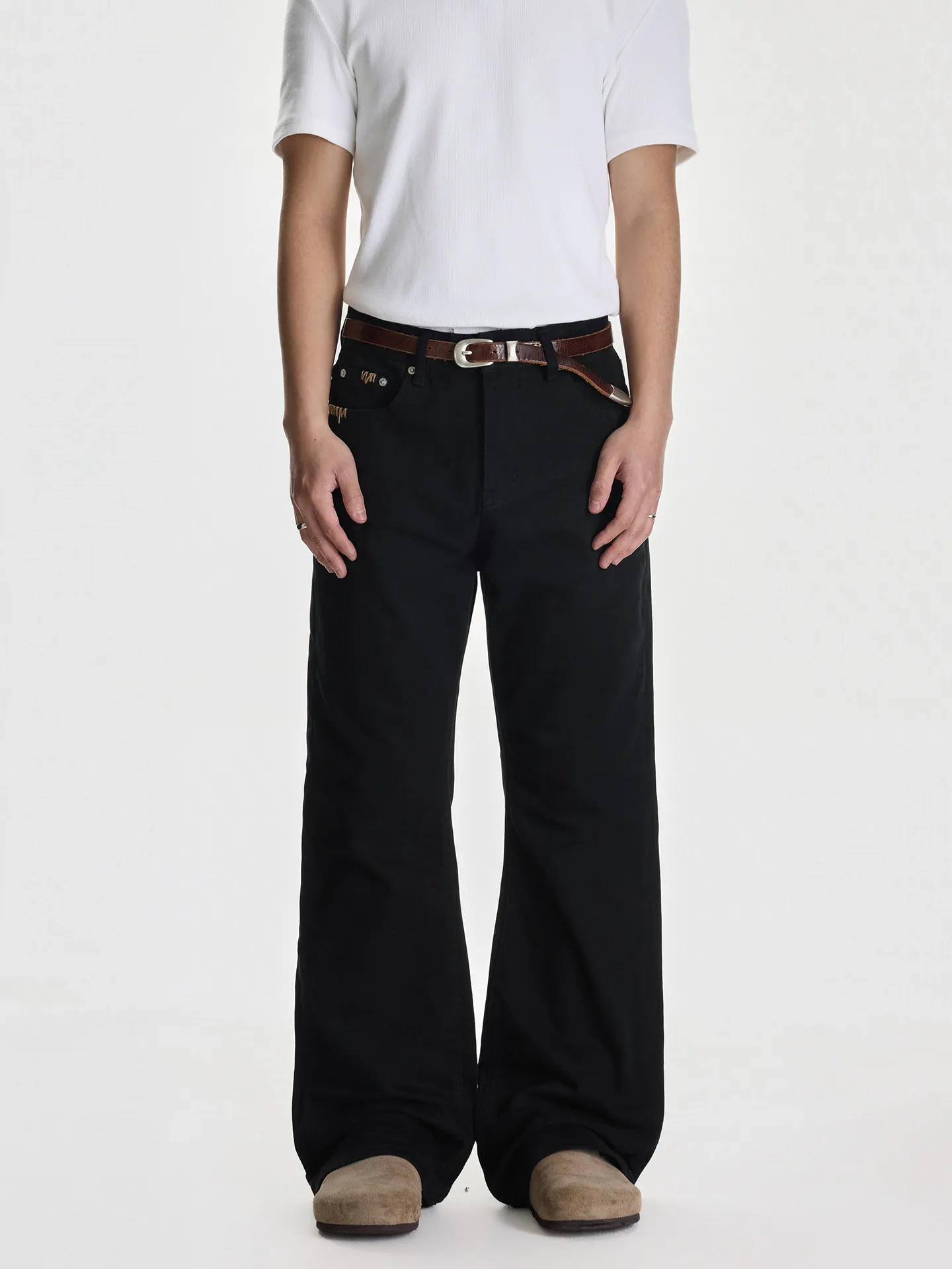 American High Street Old Money Style Hand Sewn 646 Fit White Jeans Men's Micro Flared Slim Clean Fit Pants Straight Leg Jeans
