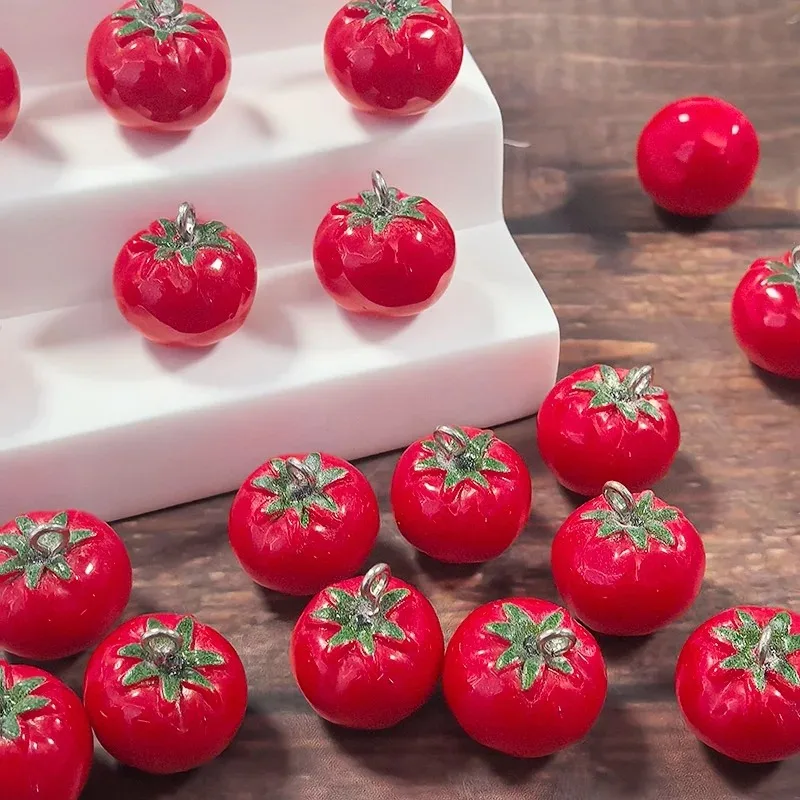 10pcs Simulated Vegetables 3D Small Tomato Resin Charms Cute Food Pendant Creative Funny Earring Necklace DIY Jewelry Make image 2