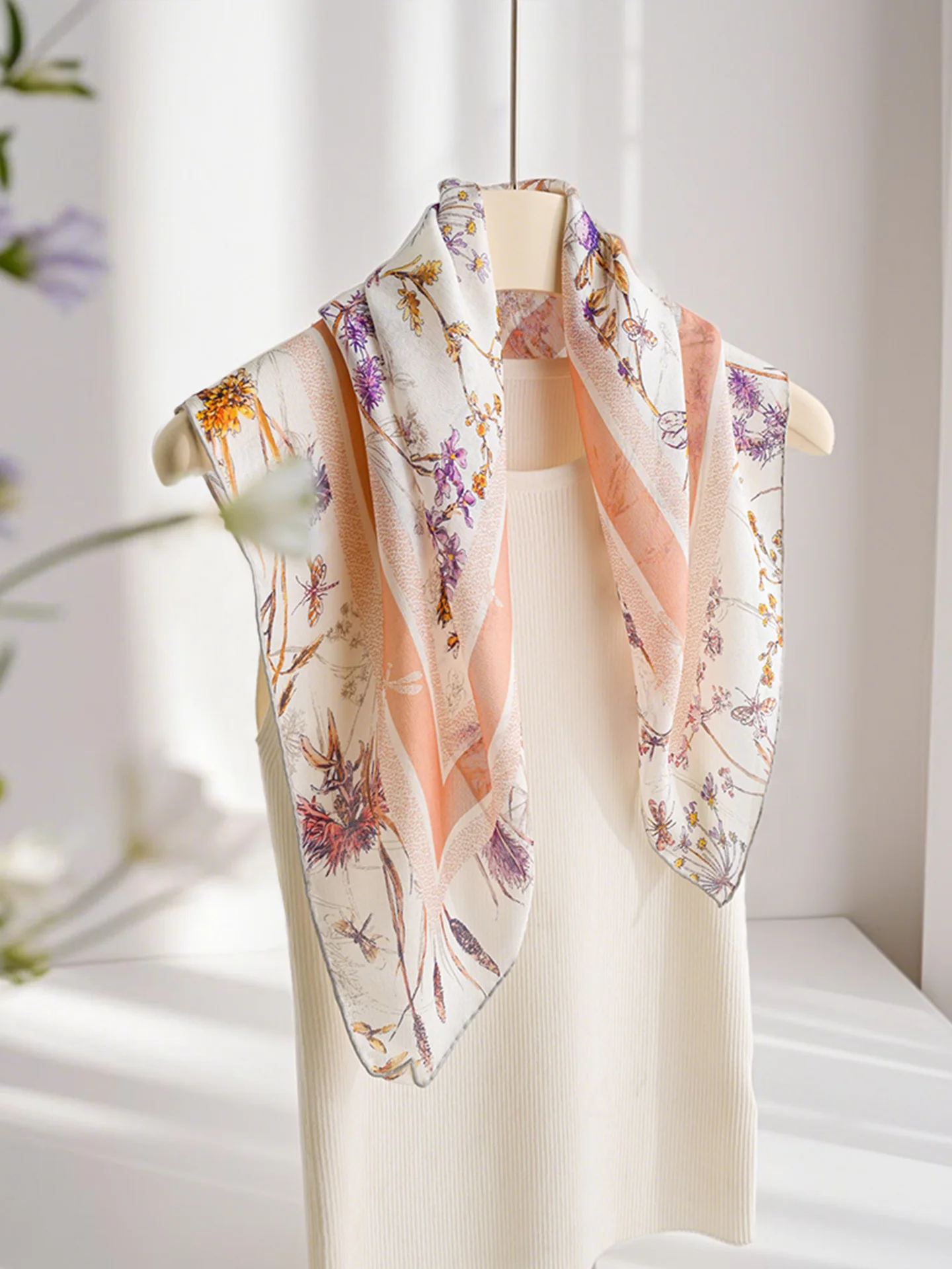 シルクスクエアスカーフ女性の夏薄い三角形ネック保護スカーフネックウォーマーフェイスマスクショール日焼け止めショルダーラップママ70