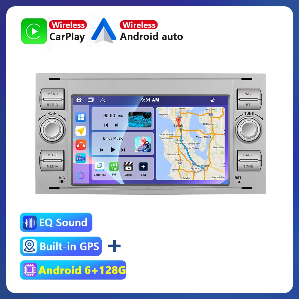 Podofo Voor Ford Transit MK7 Fiesta Fusion Kuga C/S-Max Galaxy Android 6 + 128G Voor Apple Carplay Android Auto Stereo GPS WIFI - afbeelding 1