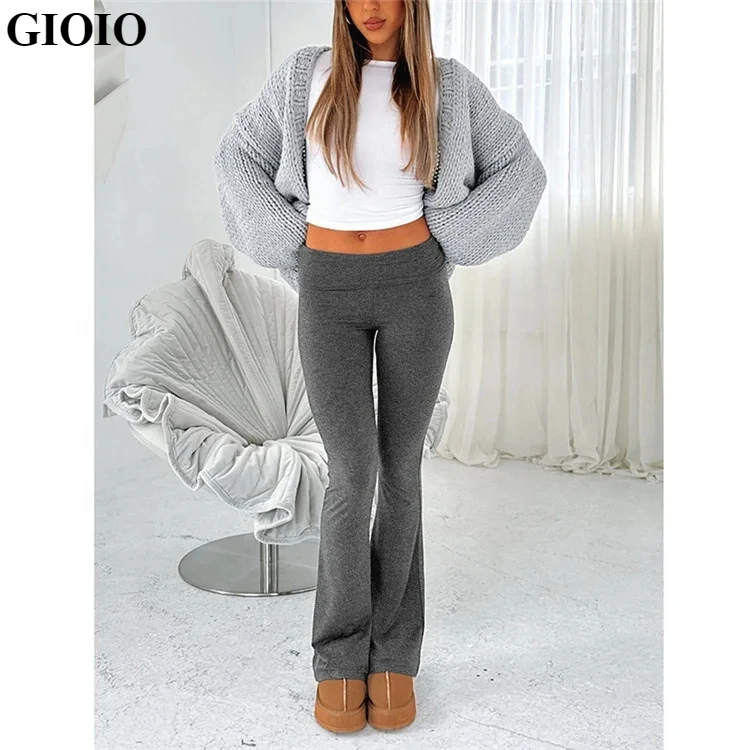 

GIOIO Fashion Trend Women Pant Low Waisted Flare Pants for Lady New Solid Color Slim Fit Streetwear Trousers