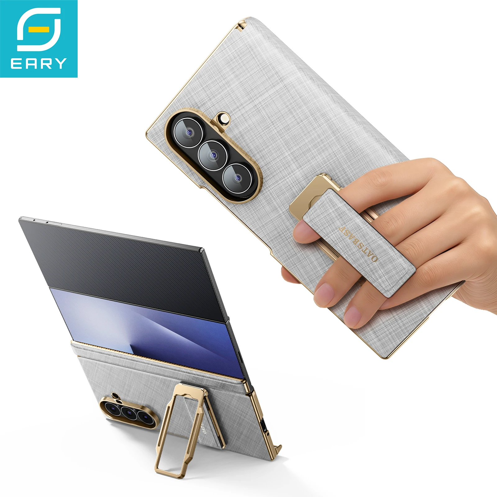 

Eary for Samsung Galaxy Z TriFold Phone Case with 360° Rotate Magnetic Grip Stand Leather Kickstand Anti-Drop Bumper Shell Cover