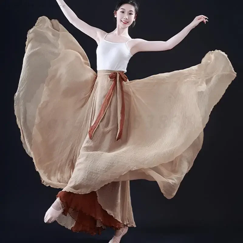 Elegant ชีฟองบัลเล่ต์ Dancer ฝึกสวมใส่ผู้หญิงคลาสสิกเต้นรําเครื่องแต่งกายขนาดใหญ่ Swing Dance กระโปรงคู่ Flamenco กระโปรง