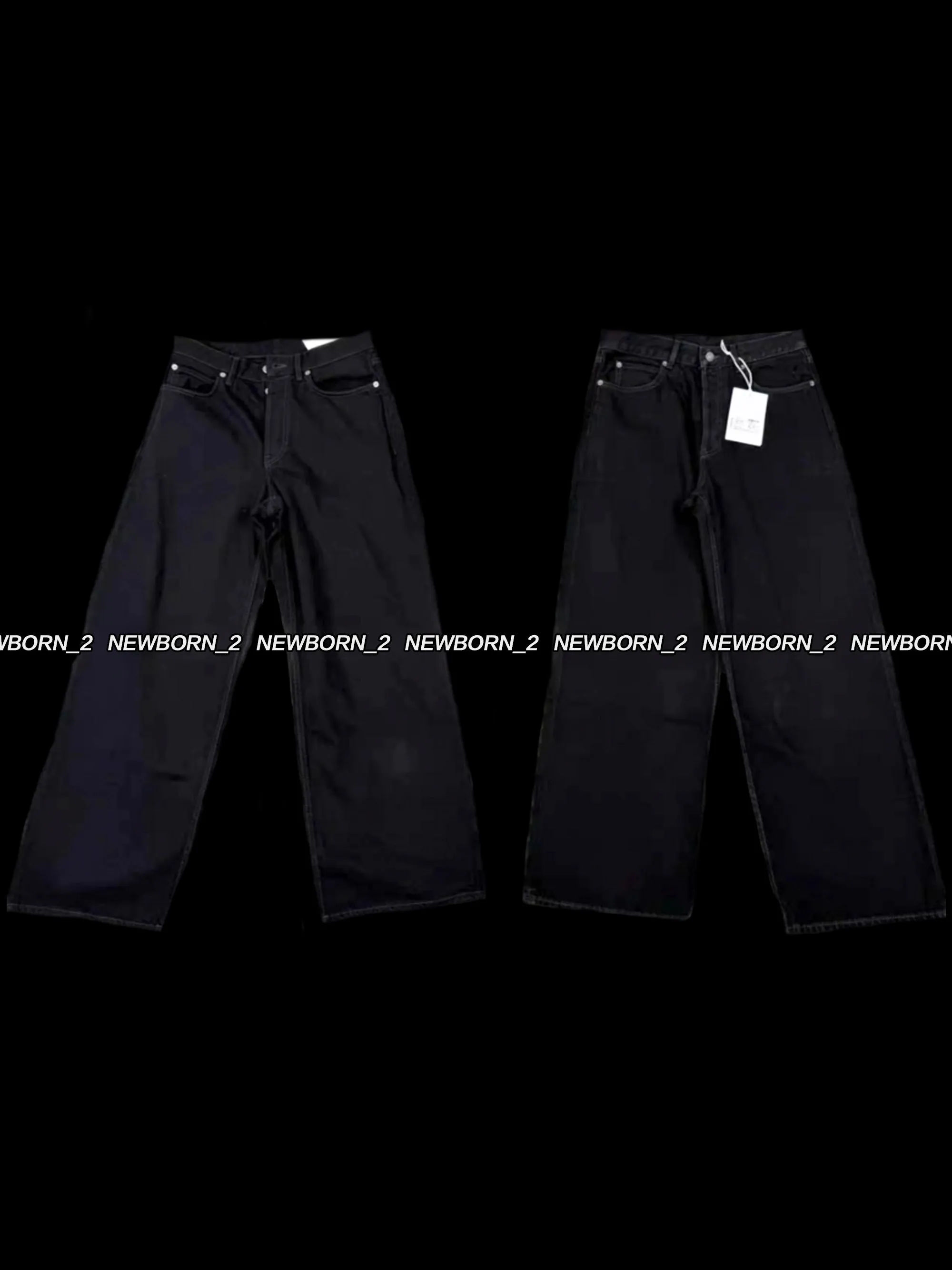 AC Fleece fabric Pure black 1981m slightly stretched wide-leg loose jeans 2021M