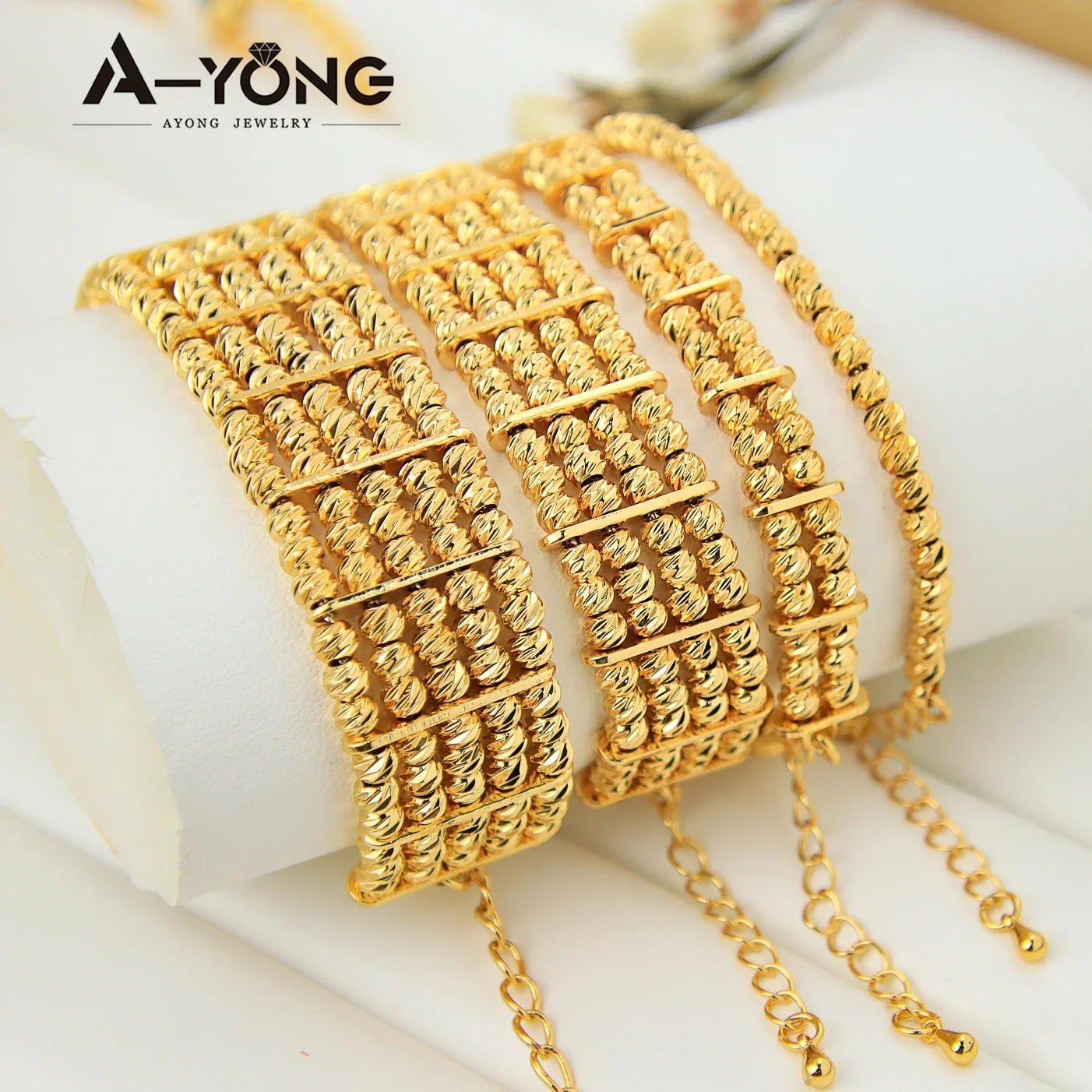 Multi Layer Gold Color Beads Bracelets 21k Gold Plated Arab Islamic Elegant Bangles Dubai Women Luxury Wedding Party Jewelry