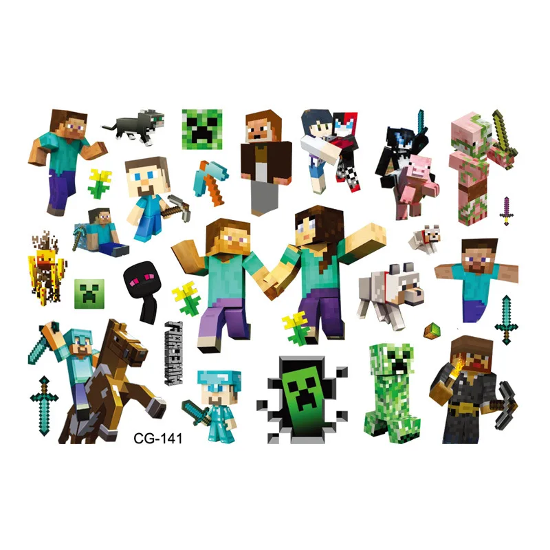 Minecraft Game Theme Cartoon Tattoo Stickers For Children's Birthday Parties DIY Decoration Boys Disposable Tattoo Stickers Toys