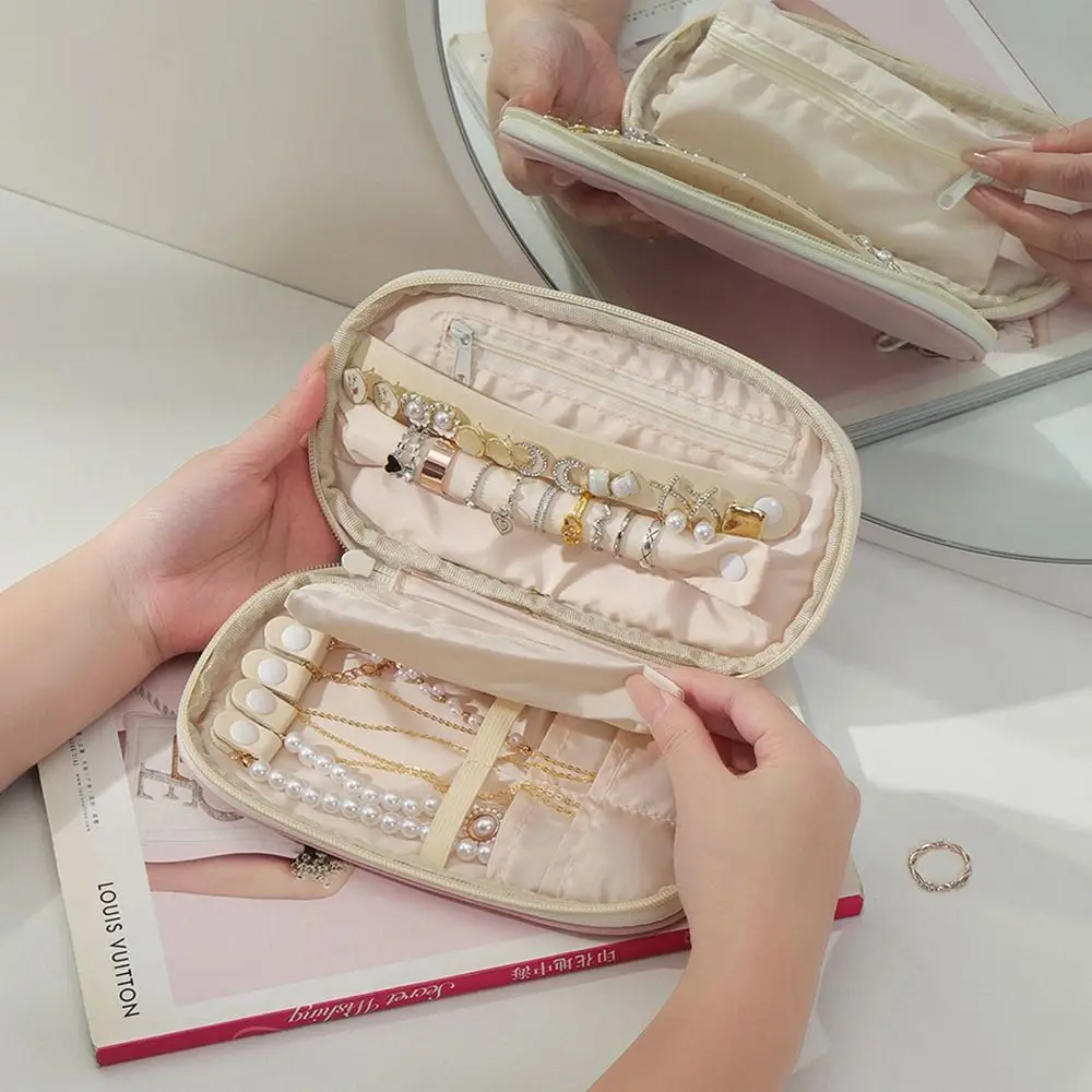 

Portable Zipper Jewelry Storage Bag Earrings Ring Storage Display Function Jewelry Organizer Nylon Handbag Travel Organizer