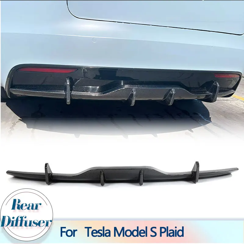 Carbon Fiber Car Rear Bumper Diffuser Lip Spoiler for Tesla Model S Plaid 4-Door 2021-2023 Rear Diffuser Lip Protector Guard