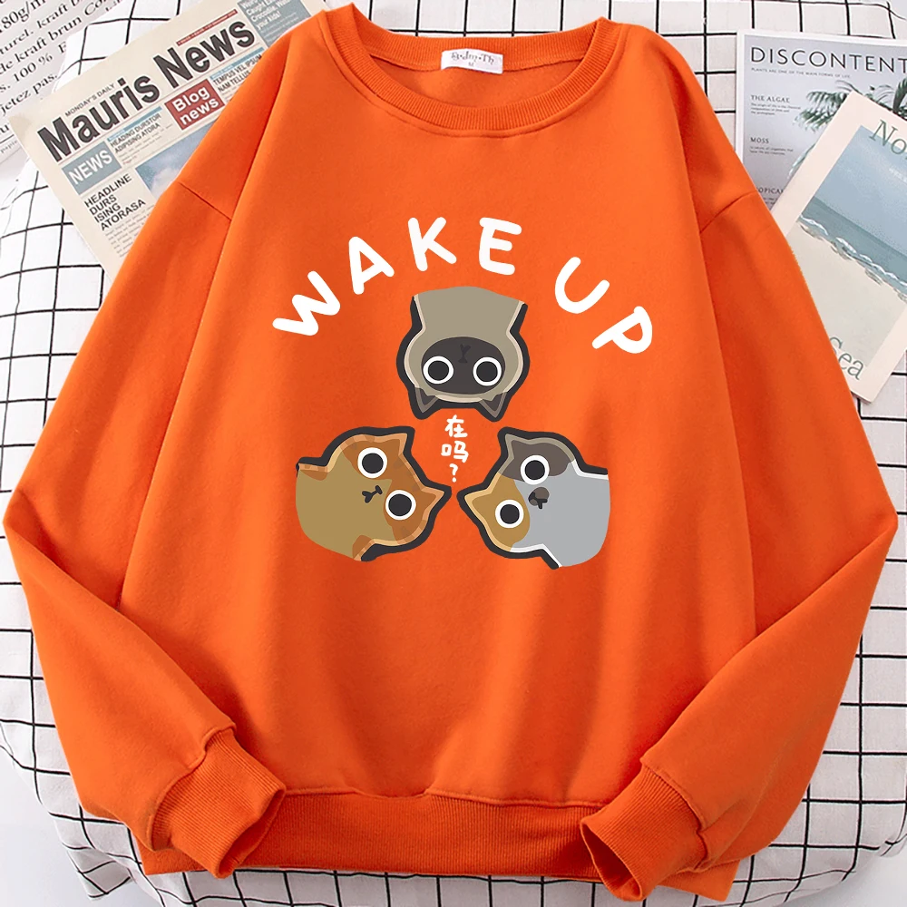 Wake Up 3 Onlookers Of Cats Cute Print Cartoons Hoodies Men Women Streetwear Fashion Fleece Sweatshirts Oversize Loose Hoodie