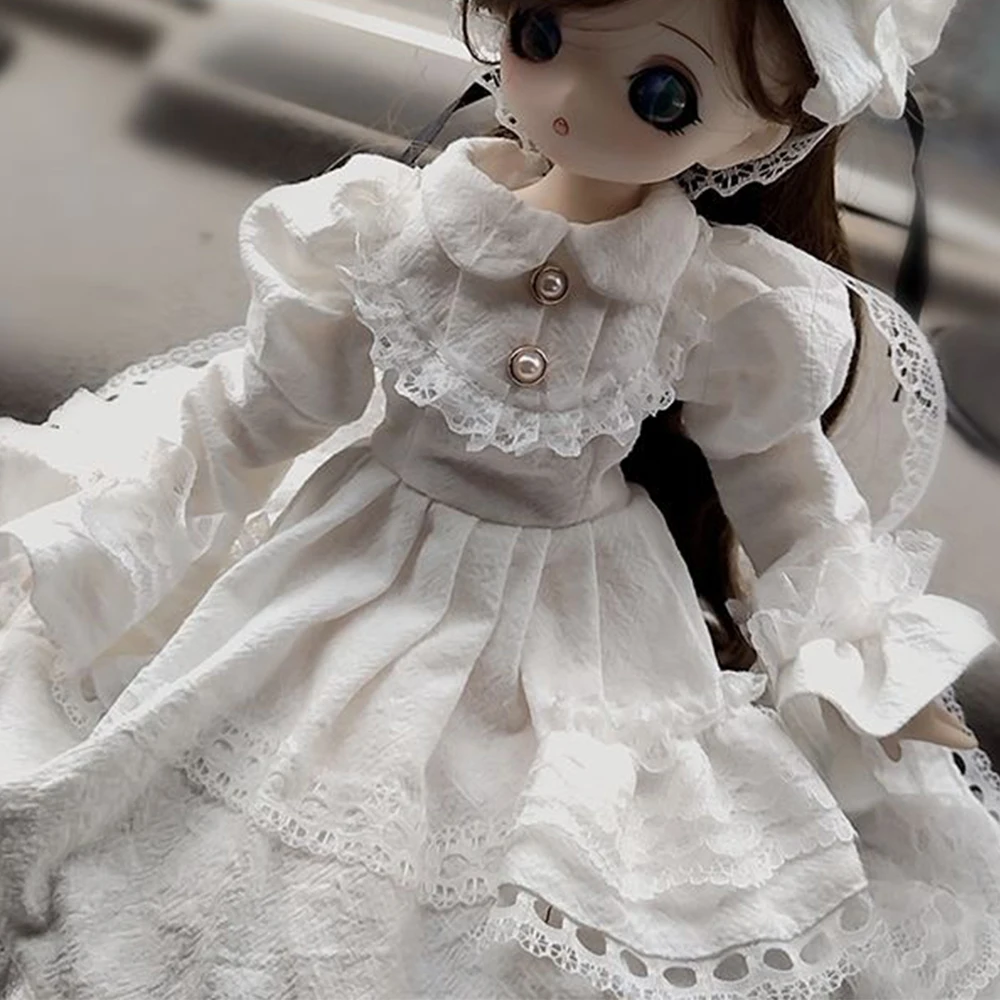 Elegant White Victorian Lace Doll Dress with Big Bow Headwear for 30Cm 45Cm 60Cm Bjd Doll Decor & Shooting Kawaii view 4