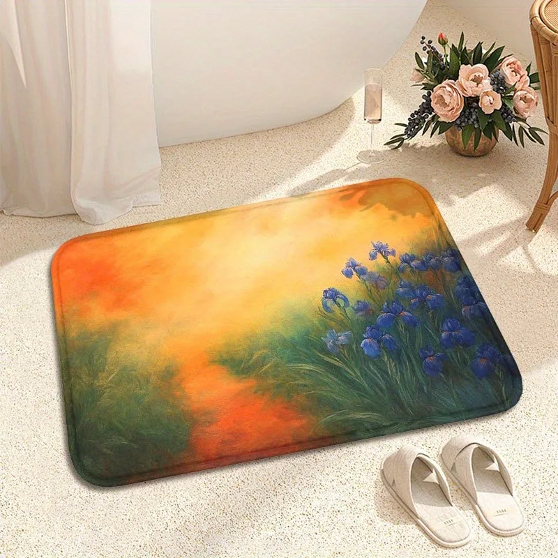 

1PC Flower Cattle Pattern Kitchen Rug Non-Slip Door Mats Pop design Bathroom Rug Bath Mat Carpet for Home Sink Laundry Decor