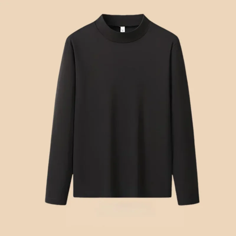 Long Sleeve Men's T-Shirt Double-Faced Fleece Warm Slim Fit High Collar Base Shirt Casual Style Youth Fashion Chinese Brand