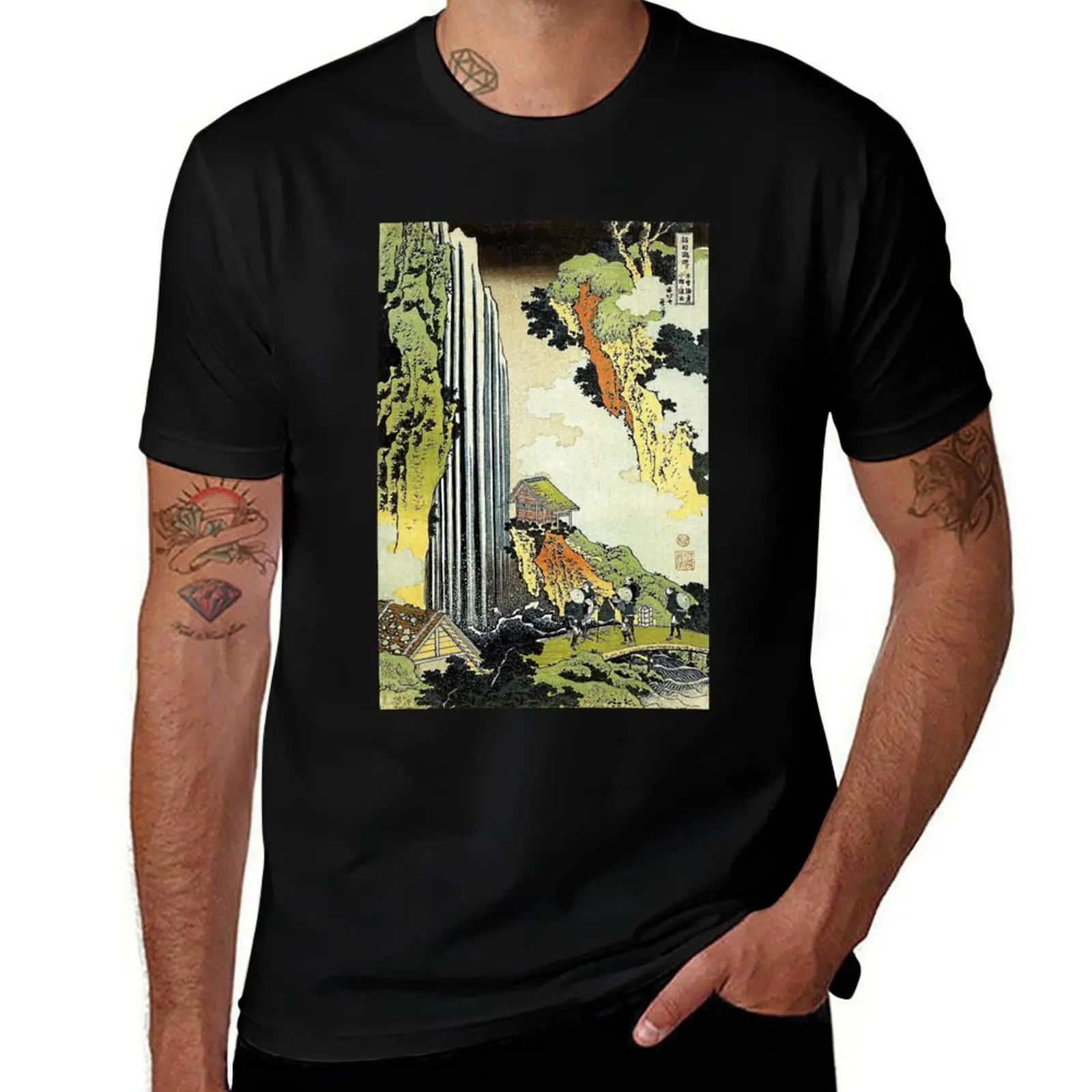 

Waterfall' by Katsushika Hokusai (Reproduction) T-Shirt Novelty Graphic Tee Shirt