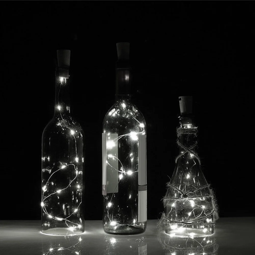 Luce per bottiglia di vino in filo metallico Luce solare per tappo per bottiglia Catena luminosa a LED solare con luce colorata a corda in rame da 1 m per compleanno Halloween