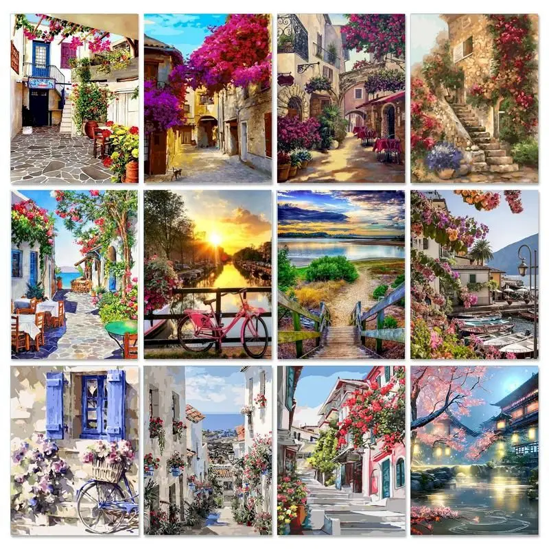 

Seaside Town Painting By Numbers For Adults Children DIY Kits HandPainted On Canvas Oil Picture Drawing Coloring By Number