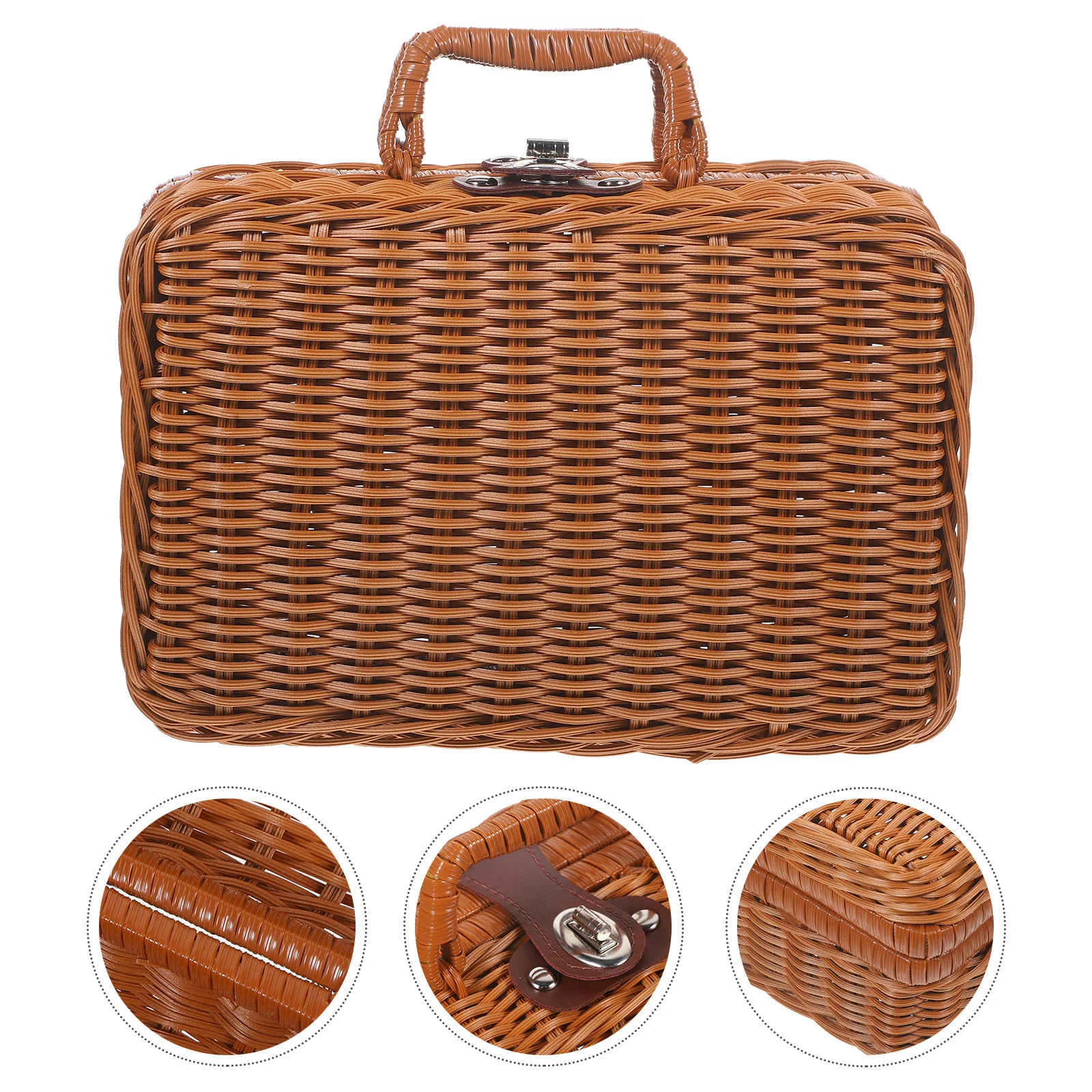 Storage Bins Imitation Rattan Box Handwoven Suitcase Decorate Wicker Picnic Basket Retro Decorative Office