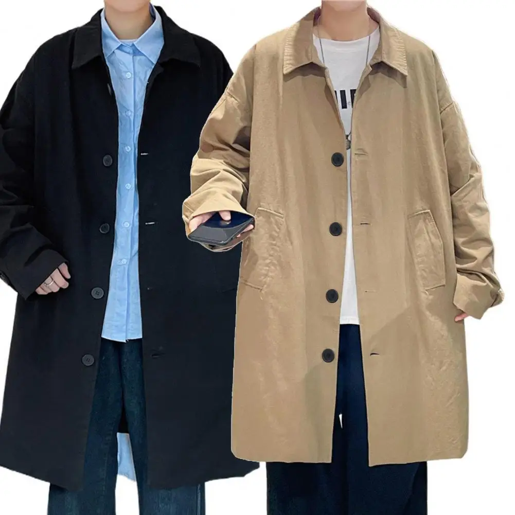 Spring Autumn Men's Fashion Trench Lapel Single-Breasted Medium-Length Jacket Casual Youthful Korean Style Long Outerwear Coats