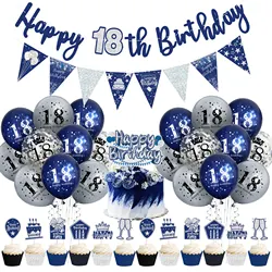 18th Birthday Boys Navy Blue Silver 18th Birthday Balloons Party Decorations 18th Happy Birthday Banner Number 18 Foil Balloons