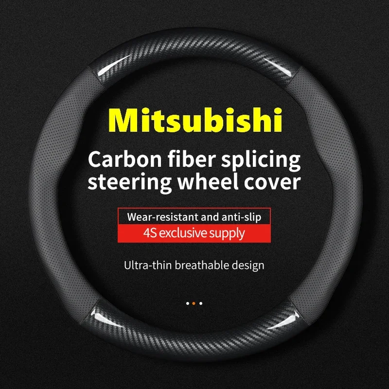 For Mitsubishi Steering Wheel Cover Genuine Leather Carbon Fit ASX Attrage Colt L200 Mirage G4 Pajero Xpander Lancer Outlander