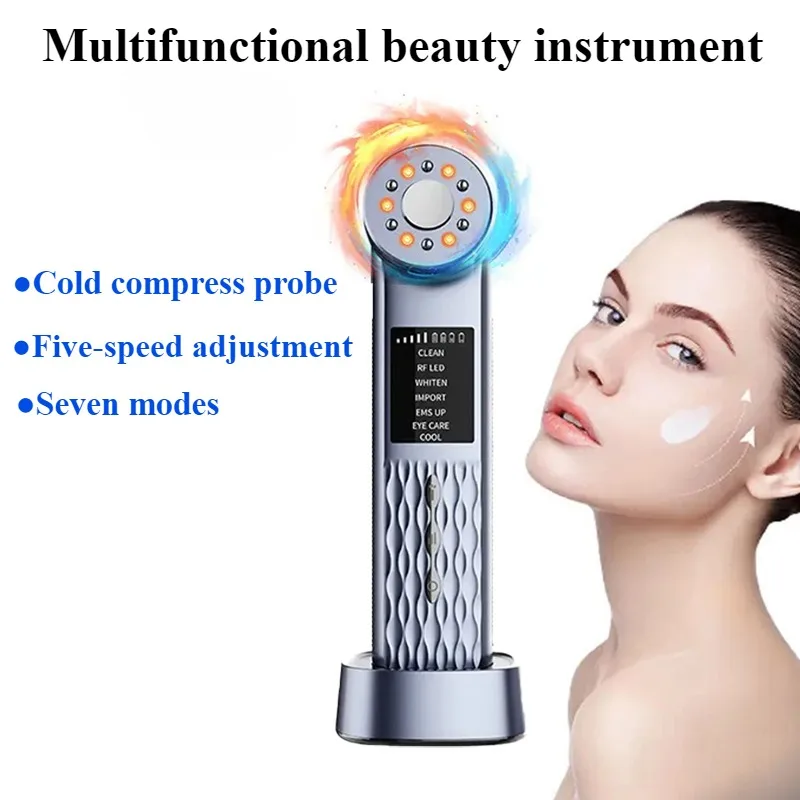 Seven-mode ultrasonic ice beauty instrument EMS lifting and heating color light vibration massage introduction instrument