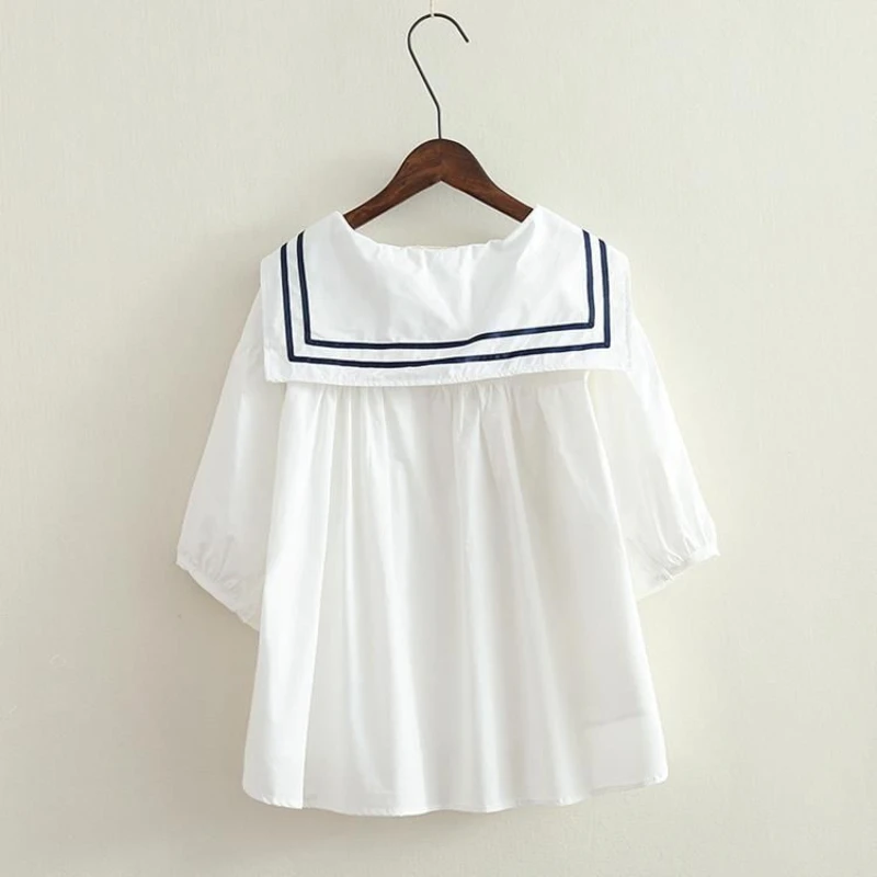 New Preppy Style Loose Youth Blouse Summer Short Sleeve Solid Patchwork Striped Casual Shirt Tops Fashion Korean Women Clothing