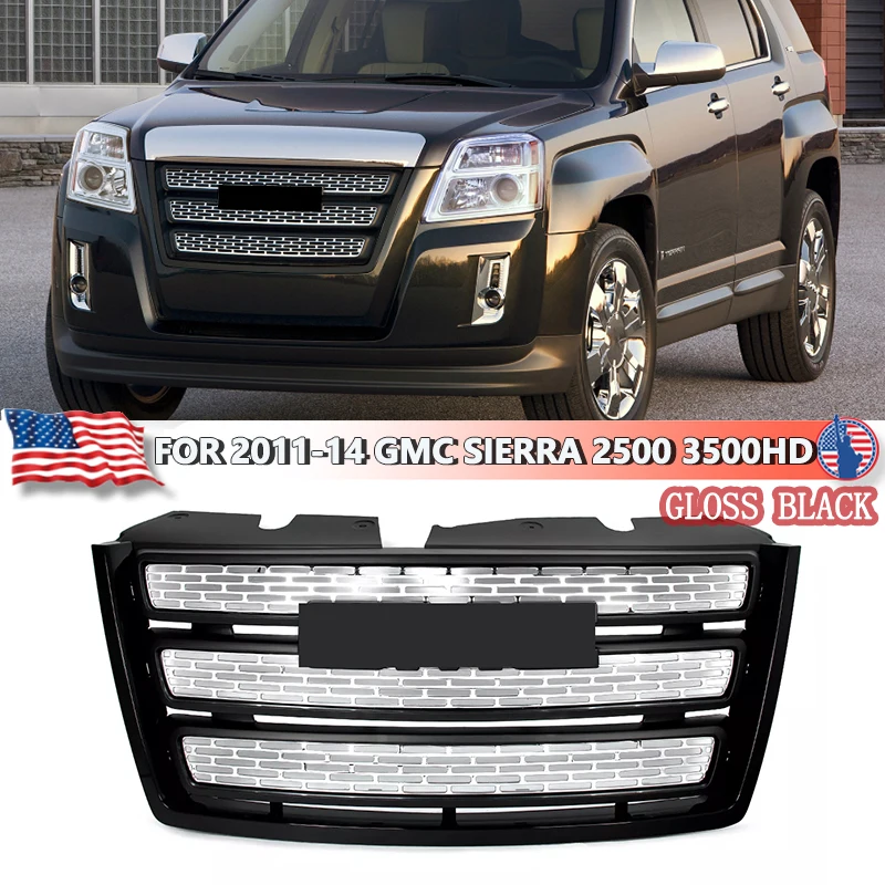 

Front Upper Bumper Hood Grille Replace For 2010-2015 GMC Terrain SLT Front Radiator Grid Air Intake Grille Glossy Black+Chrome