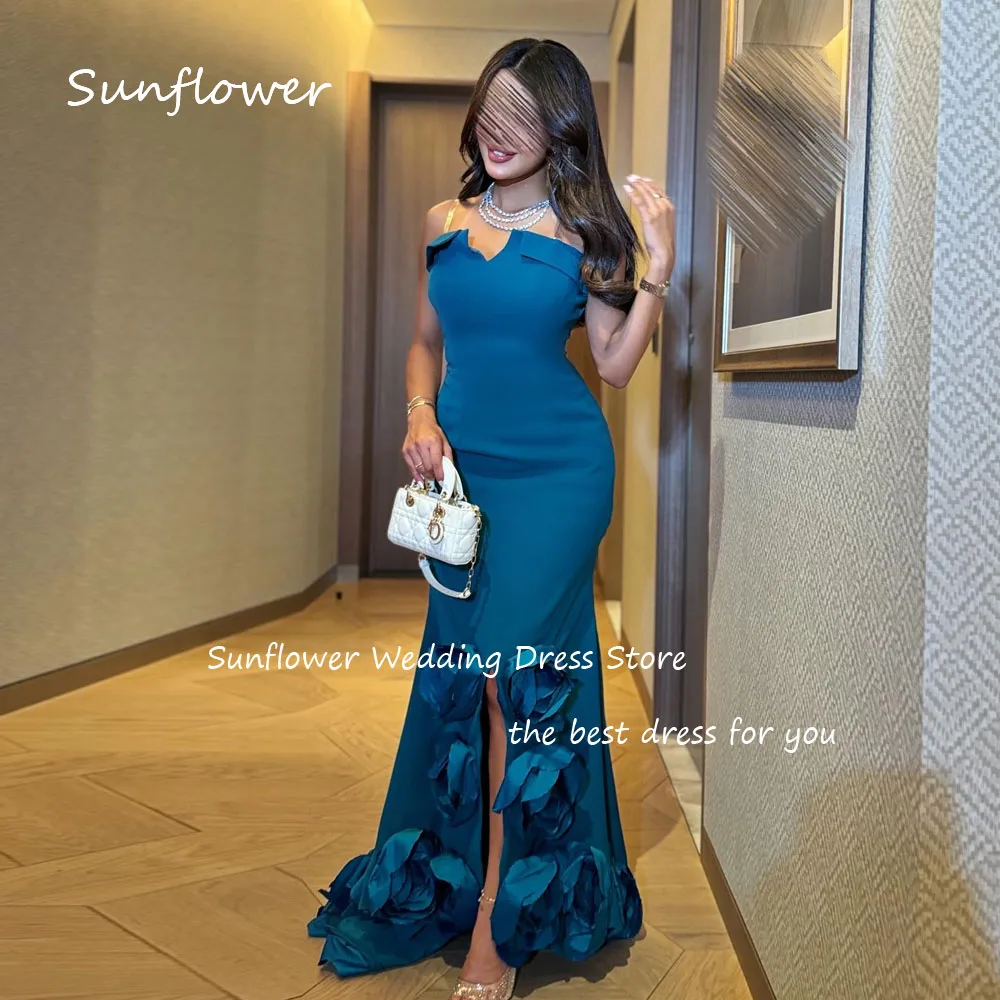 Sunflower Simple Strapless Mermaid Party dress 2024 Slim 3D Flowers Crepe Ocassion Gown Floor-Length Formal Evening Dress