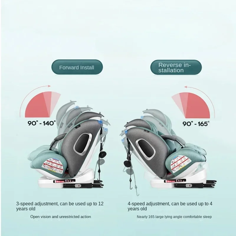 EG88 360째 Rotating ISOFIX Baby Car Seat, Reclining Child Safety Chair, Universal Seat for 0-12 Years, ISOFIX Compatible Booster