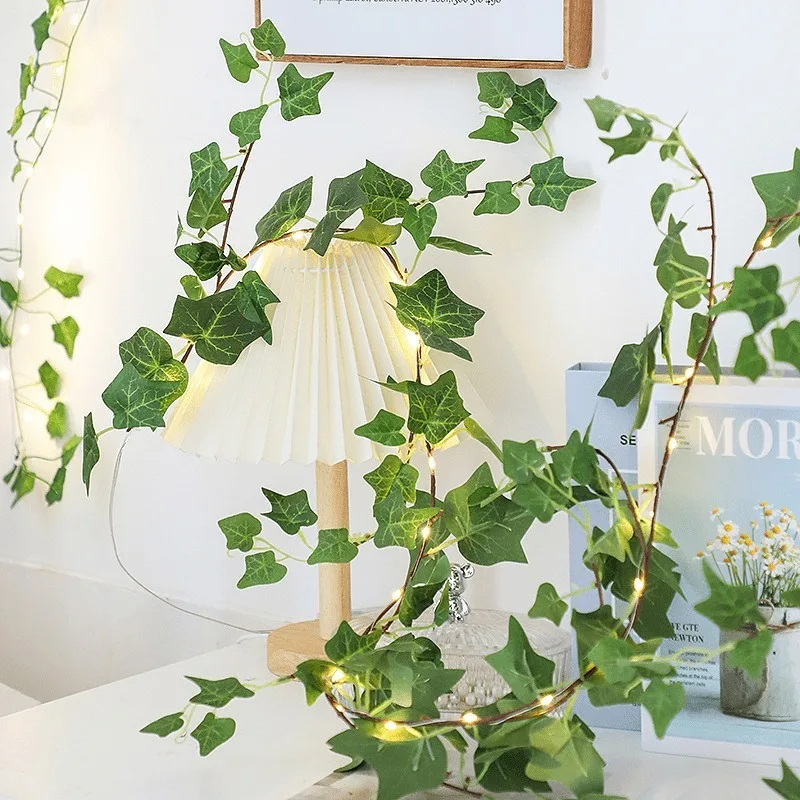 20/50/100LED Artificial Green Ivy Battery Box String Light, Vine Fairy Wreath Lights for Bedroom Party Christmas Wall Decoration