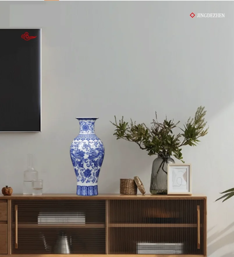 

Blue and White Porcelain Vase Decoration Home Living Room Flower Arrangement Antique Small Decorative Crafts Jingdezhen Cer