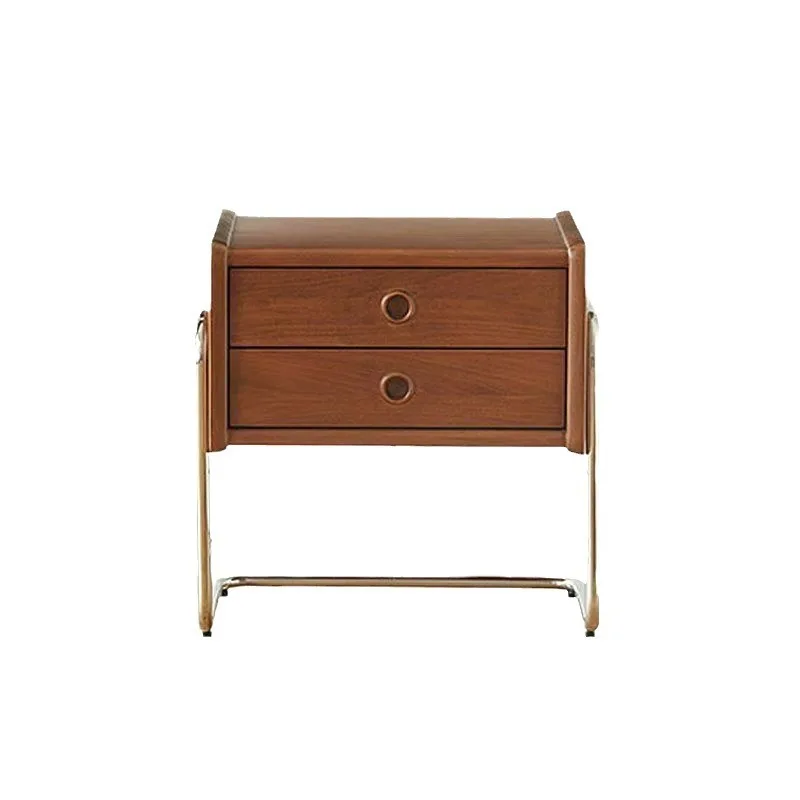 Nordic solid wood retro bedside table, medieval furniture stainless steel bedside table