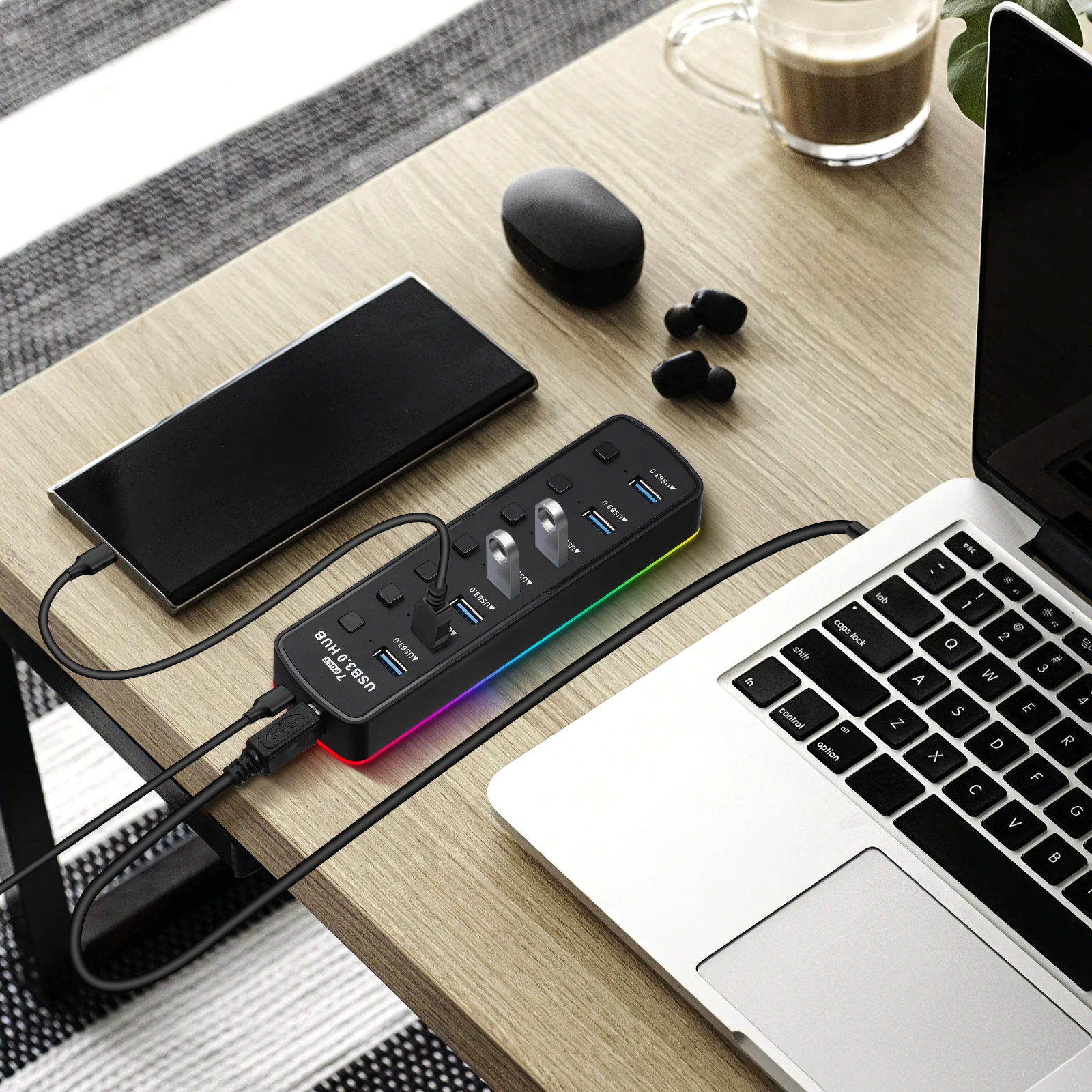 

7 Port Hub Adapter for Laptop High Speed USB 3 0 Transmission Stable Supply Port Multiple USB Connectors