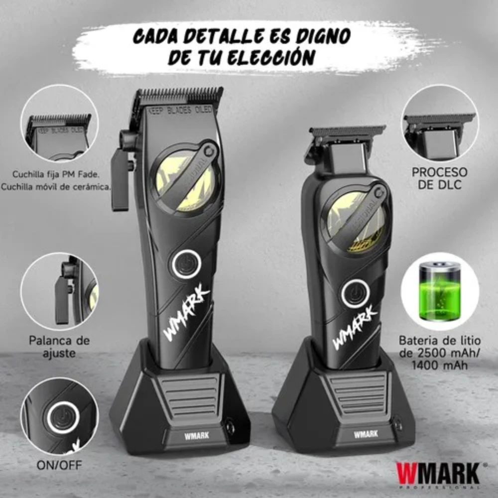 WMARK maquina de cortar el pelo maquina de cortar cabello Recortadora de pelo Eléctrica Cortapelos Inalámbrica Corte de pelo Ajustable Máquina de corte de pelo Cuchilla DLC Recortadora de pelo para hombre Kit NG-8613