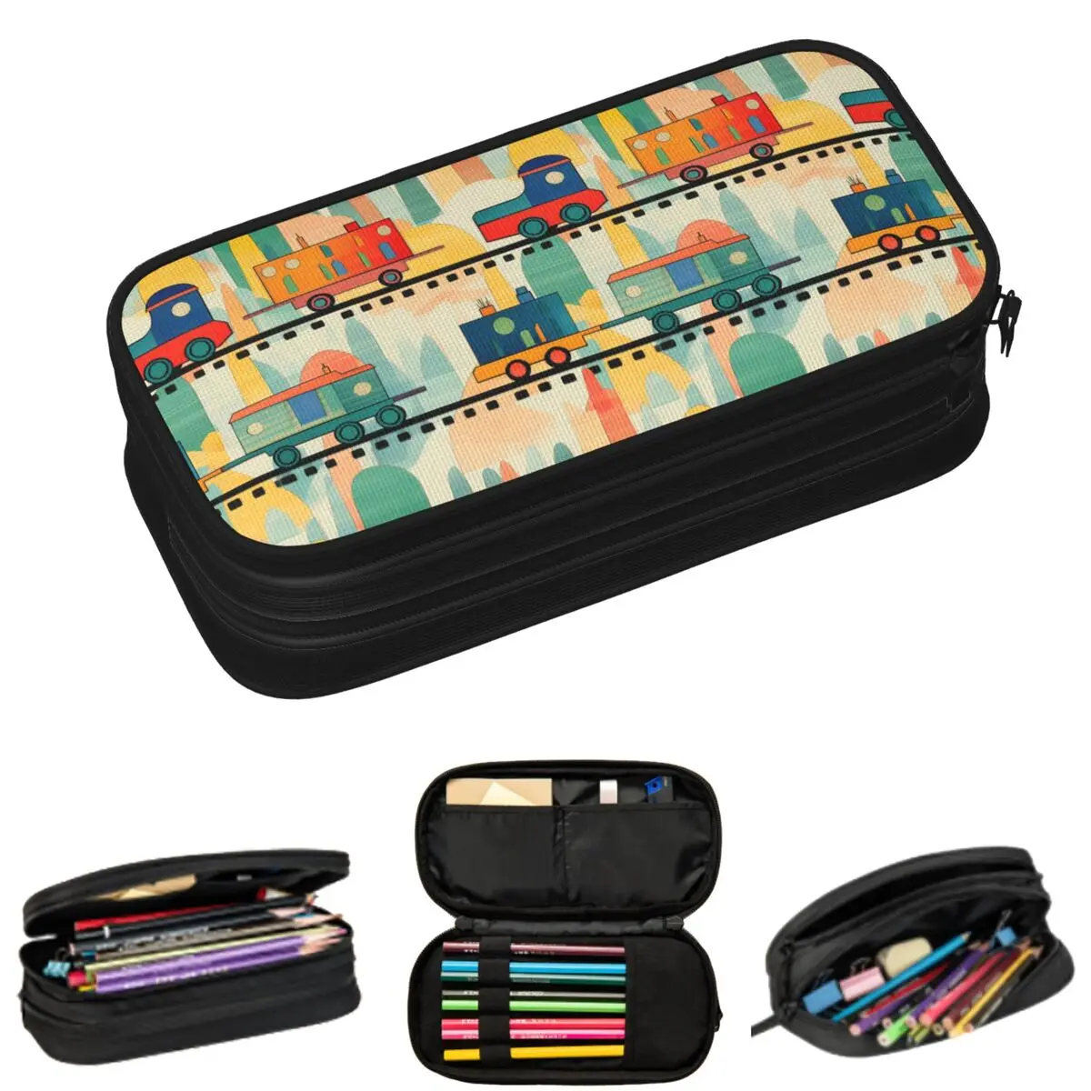 Cartoon Train Models Display Design Pencil Cases for Students School Pen Box Pencil Bag Large Storage Pencil Pouch
