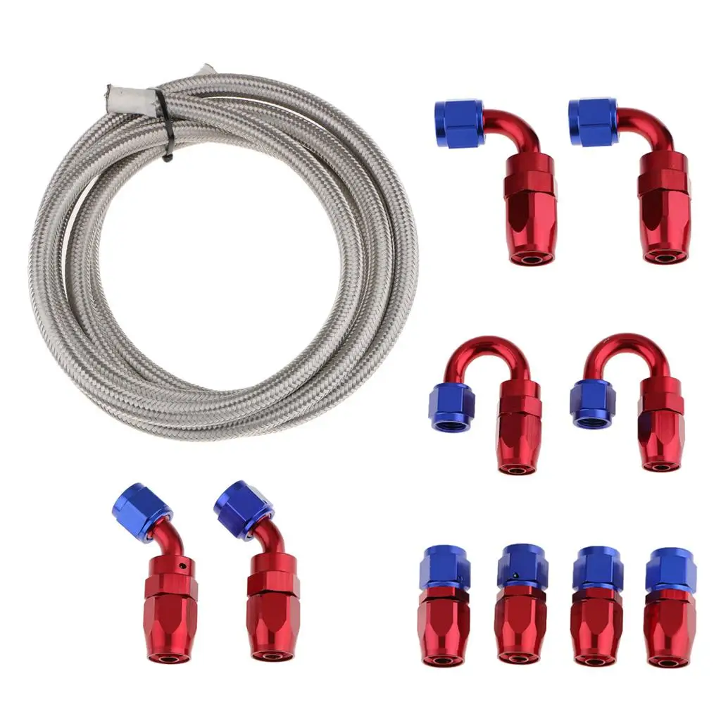 AN8 Nylon Braided Oil/Fuel Line/Hose+ Aluminum Hose End Fittings Kits