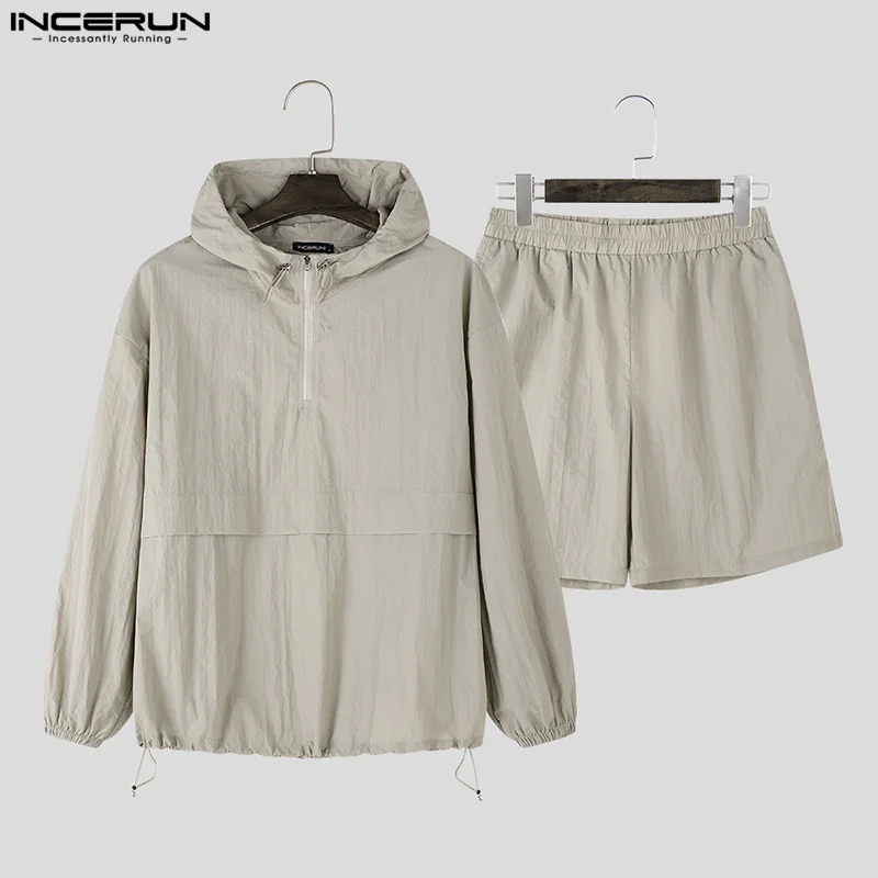 INCERUN 2024 Style coréen ensembles mode hommes sweat à capuche Shorts Csual Streetwear homme sweat à capuche deux pièces ensembles S-5XL