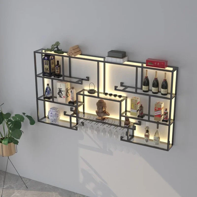 Wohnzimmer Whisky Wein regal Regal Wand Bar Metall Getränk Weins chränke kommerziellen einzigartigen Botellero Vino Home Decoration