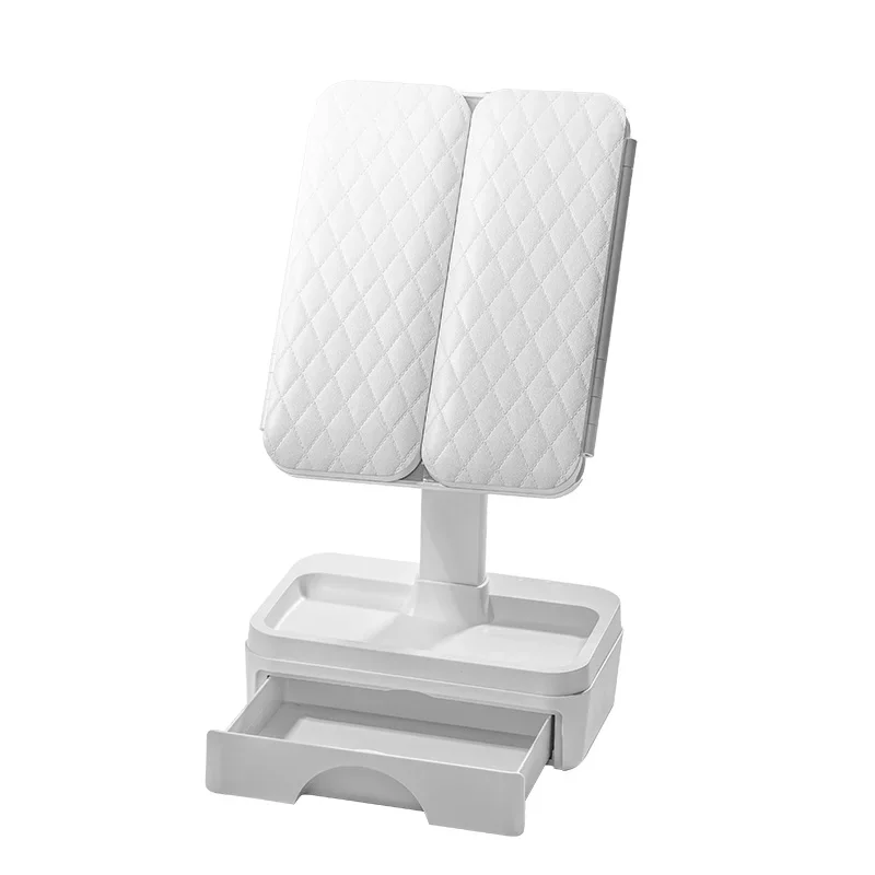 

Зеркало для макияжа со светодиодной подсветкой и ящиком для хранения, 180° ° Вращающаяся и регулируемая по высоте большая зеркальная поверхность высокого разрешения