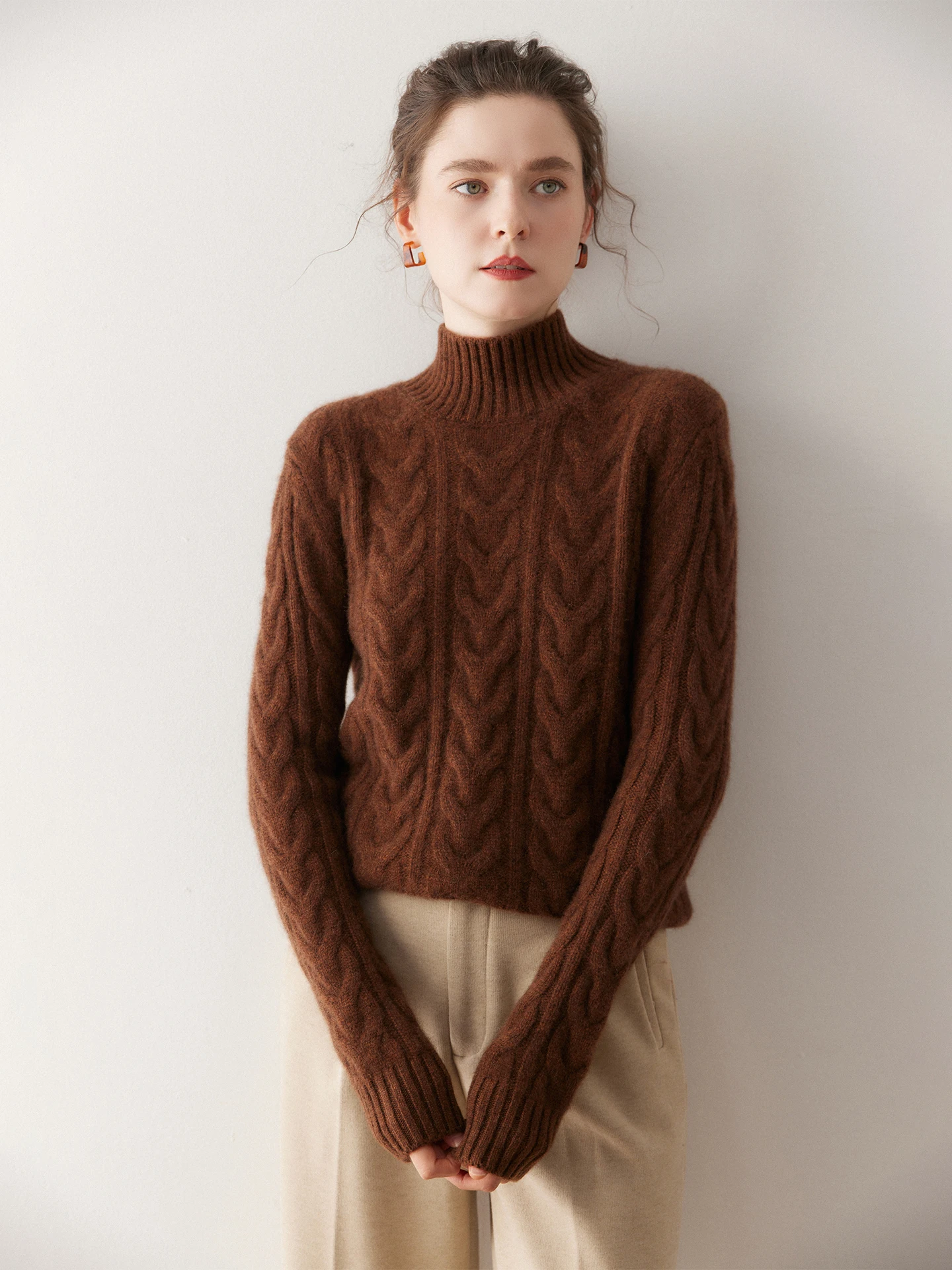 

Ele High Collar Thiened Woolen Knitted Loose Base irt for Women Faionable Sweater Commute Sle Regular S...