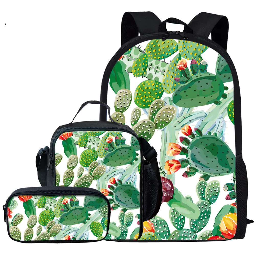 Plantas Tropicais Cacto Padrão Mochilas Escolares, Mochila Estudantil Elegante, Bolsas de Volta à Escola para Meninos e Meninas Adolescentes, criança, 3 peças por conjunto