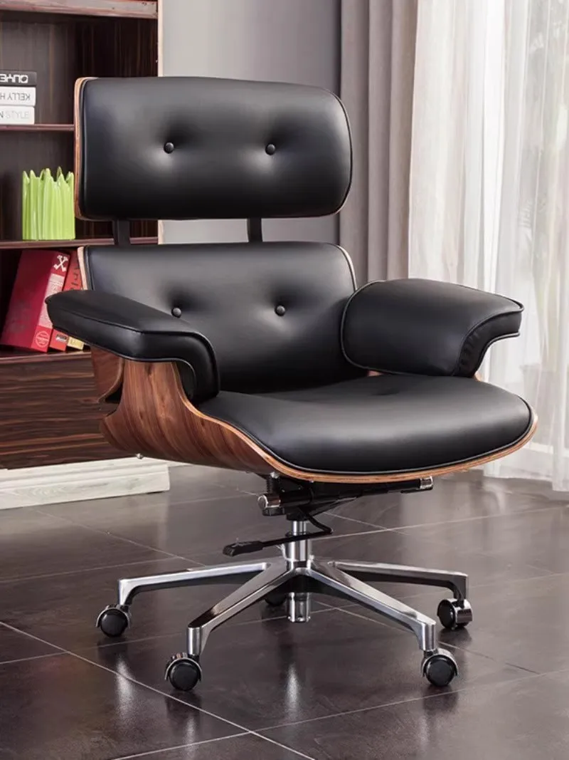 Silla de ordenador de estilo Simple y moderno, cojín de asiento de cuero ligero de lujo, silla de oficina, respaldo Eames, silla elevadora, silla de jefe de oficina