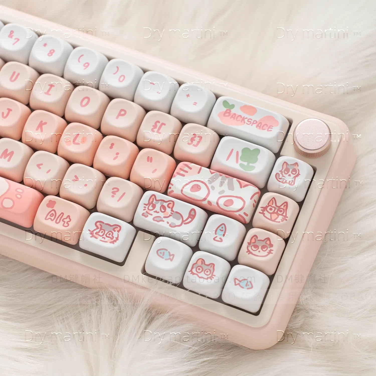 Imagem -05 - Pink Cats e Moa Teclado Mecânico Keycaps Pbt Desenhos Animados Bonitos Personalizado 61 Teclas 60 64 84 98 108 mx Switch