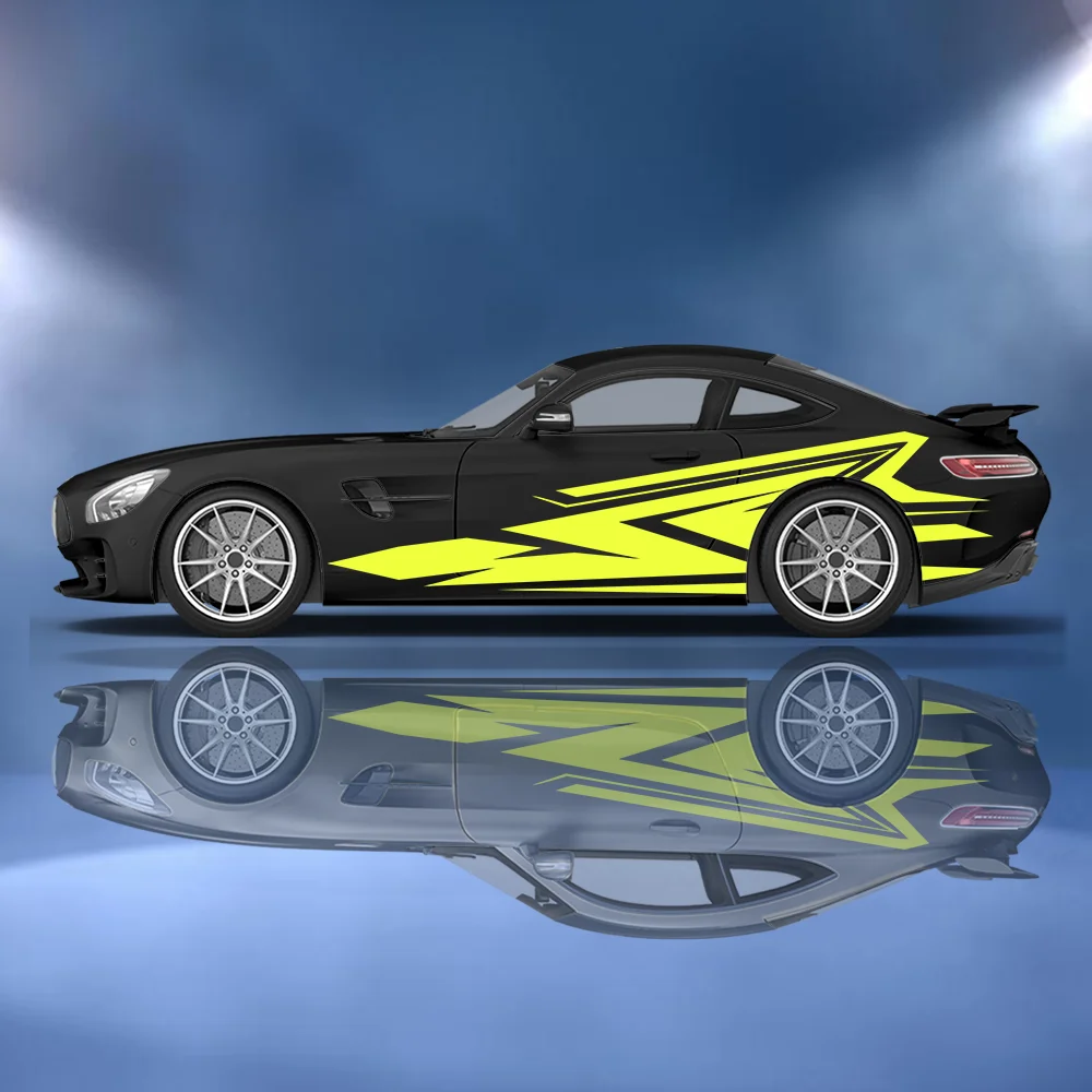 

Yellow Irregular Geometric Lines Car Side Sticker Vinyl Self-adhesive Paper Motorsport Paint Decal Suitable for Truck Suv Decor