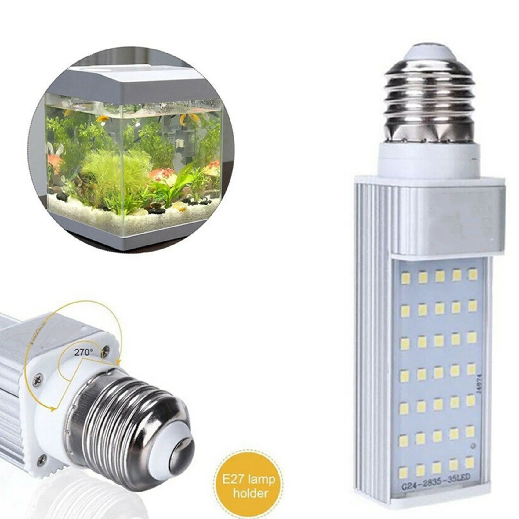 DT19-2X Fishpod White Plant Aquarium 7W Grow Light LED Tank Fish Coral Bulb E27 Lamp