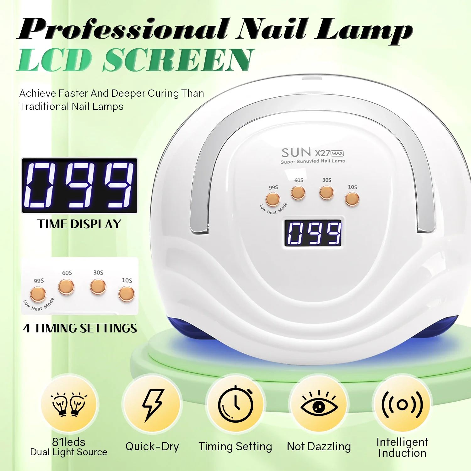 UV Nail Lamp 81 LEDs Nail Dryer Machine with 380W High Power Quick-drying Manicure Lamp for Curing All Nails Gel Nail Art Tools