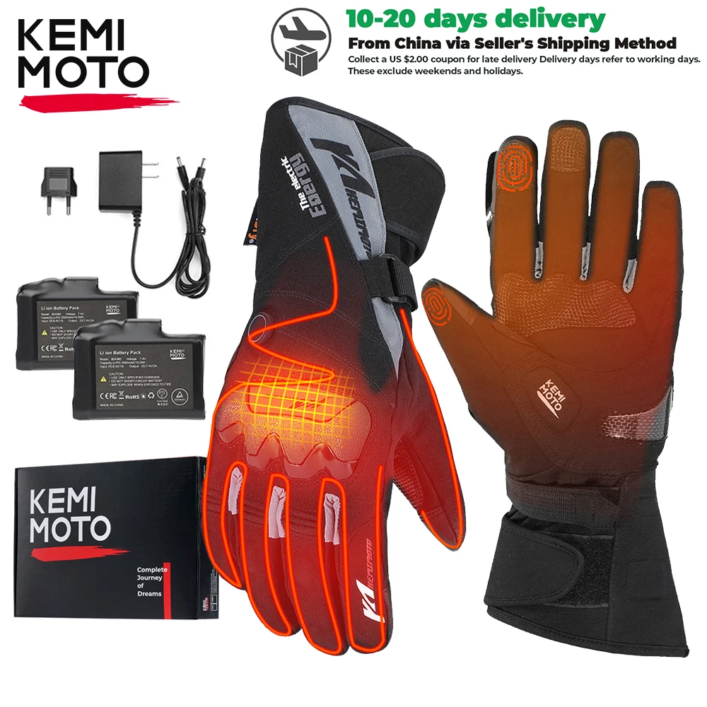 KEMIMOTO Heated Motorcycle Gloves Winter Moto Heated Gloves Warm Waterproof Rechargeable Heating Thermal Gloves For Snowmobile