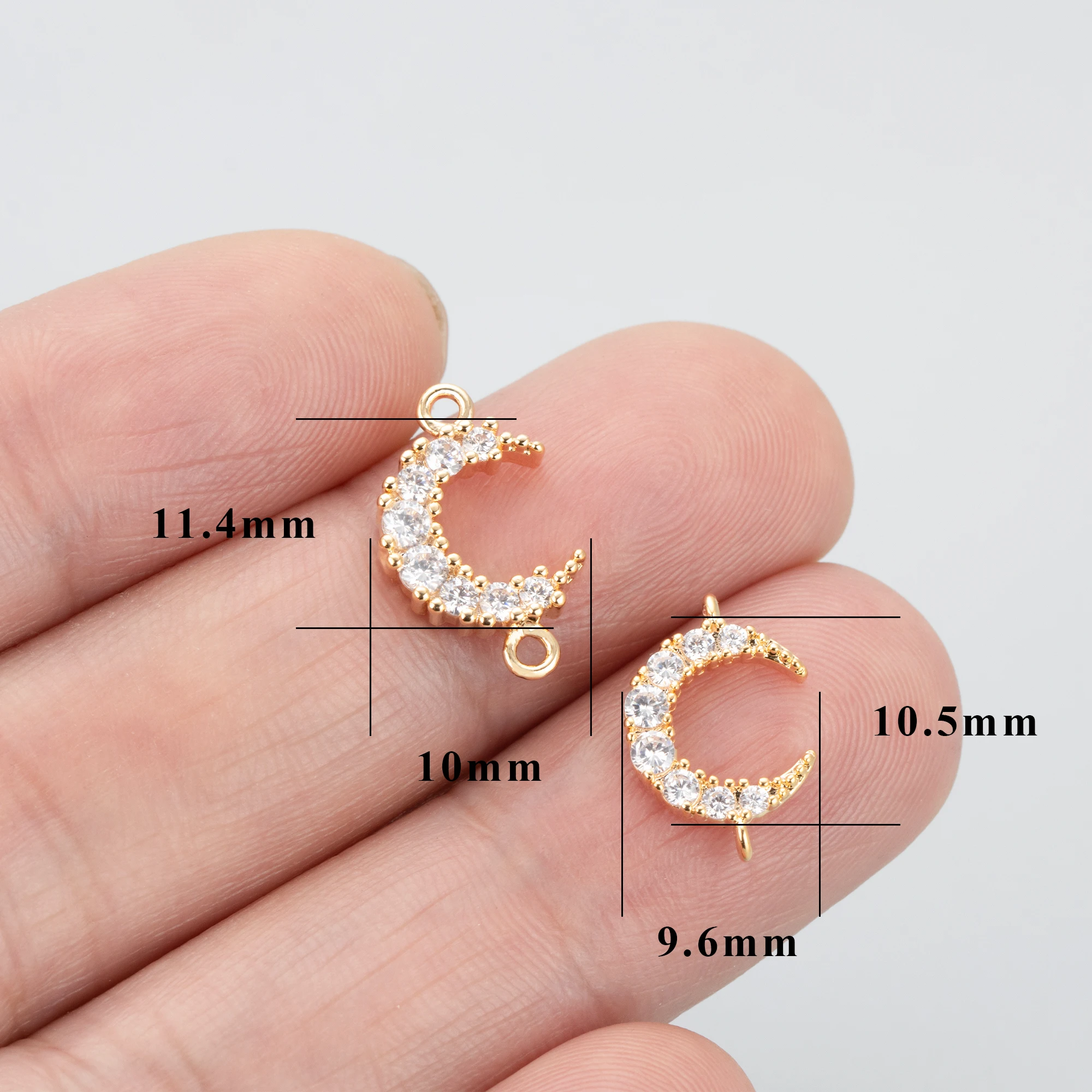 GUFEATHER MC49,jewelry accessories,18k gold rhodium plated,copper,zircons,moon shape,charm,jewelry making,diy pendants,10pcs/lot