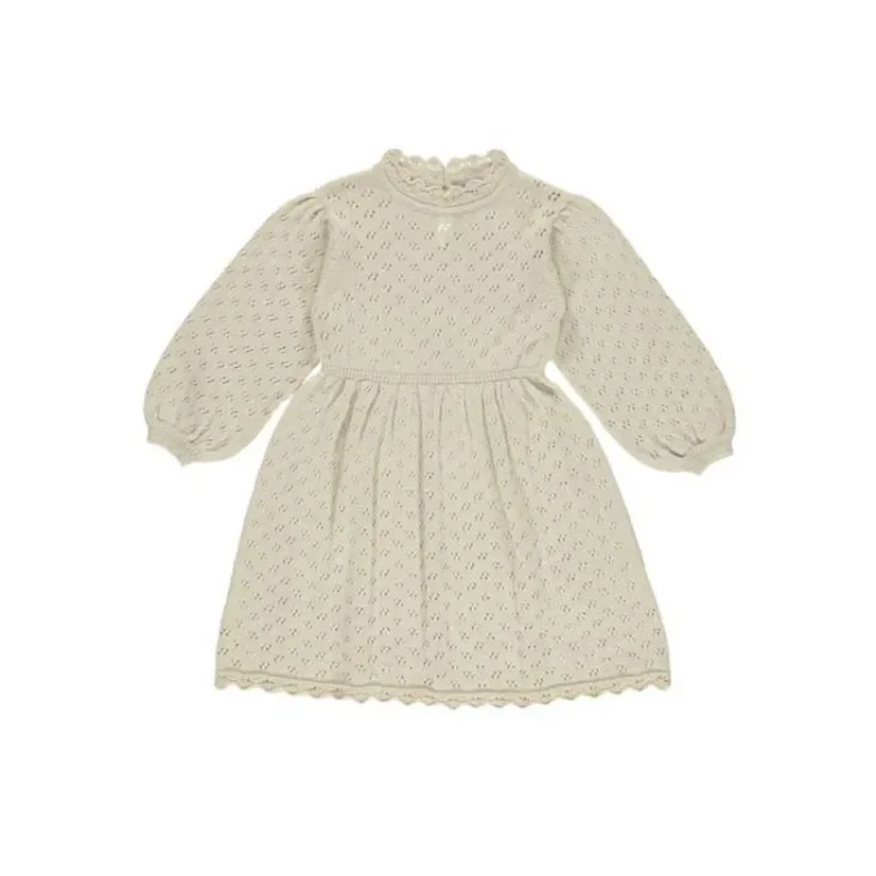 HoneyCherry New Style For Autumn And Winter Girl's Dress Children's Hollow-out Long-Sleeved Dress Knitted Woolen Dress