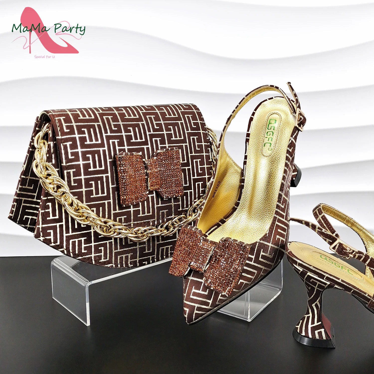 

Face Book Hot Sale Summer Wedding Newest Design African Women Shoes and Bag in Brown Color for Garden Party