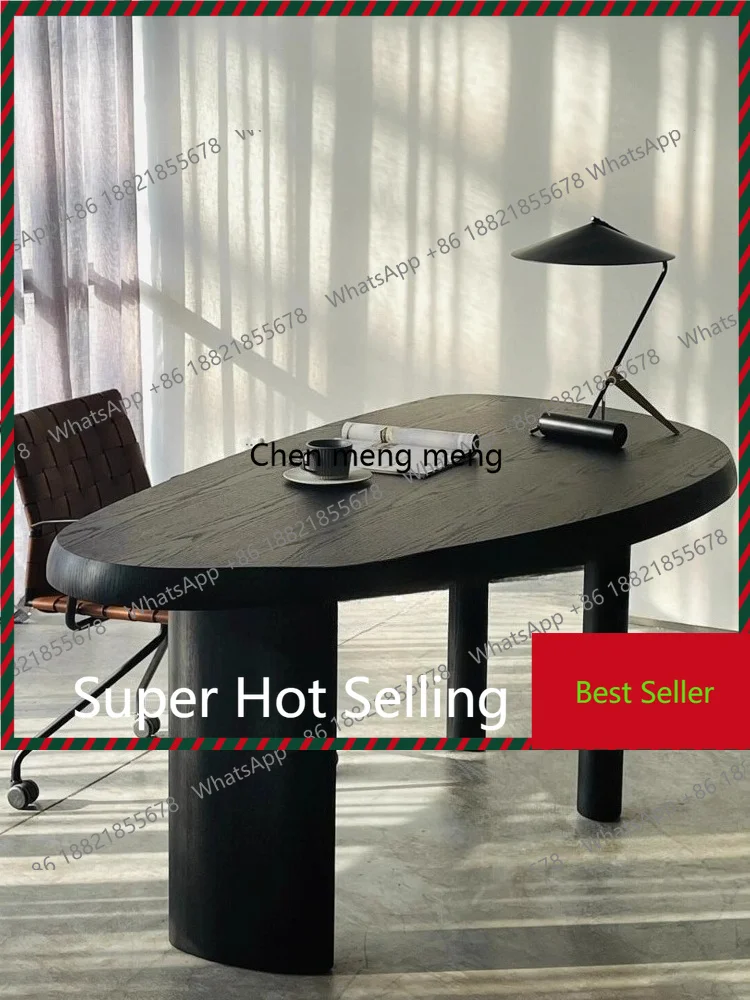 K182Creative irregular oval solid wood desk modern shaped table